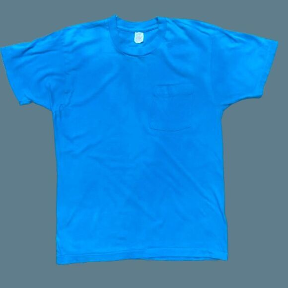 Fruit Of The Loom Vintage Single Stitch Teal Blue Pocket Tee Men's Size Large - Picture 1 of 8